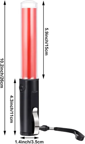 Miniatura 2 de Weewooday Paquete de 2 varitas de control de tráfico aéreo de seguridad de 11 pulgadas, varita de señal de tráfico LED con control de linterna, Rojo