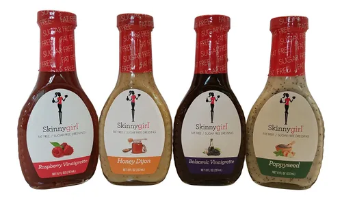Skinnygirl Paquete de aderezo para ensaladas bajo en carbohidratos, sin grasa, sin azúcar, paquete variado (4) botellas de 8 onzas, una vinagreta