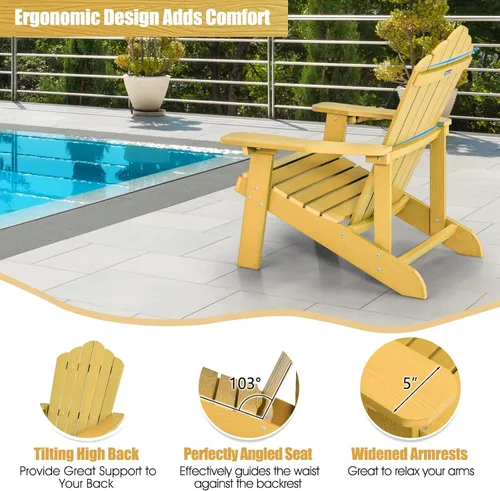 Miniatura 5 de Giantex Silla Adirondack para exteriores, sillas de patio de gran tamaño con portavasos oculto, veta de madera realista, capacidad de peso de 380
