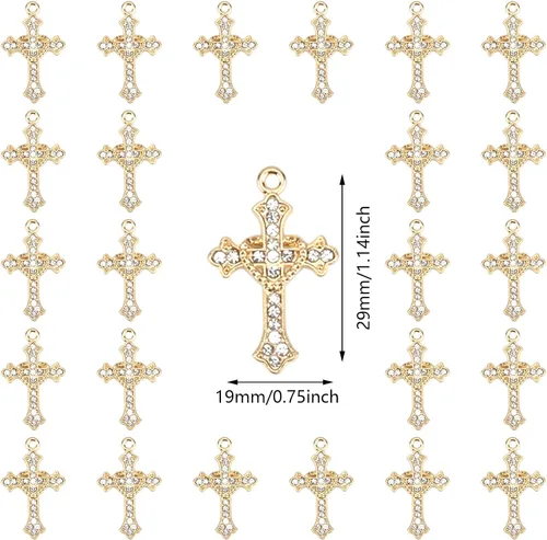 Miniatura 2 de 30 dijes de cruz de diamantes de imitación para hacer joyas, bricolaje, collares, pulseras