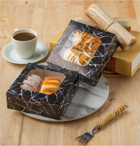 Miniatura 6 de Paquete de 20 cajas de panadería con ventana pequeñas de 6 x 6 x 2 pulgadas para galletas, dulces, pasteles, brownie, pastel de gasa, tarta, tarta