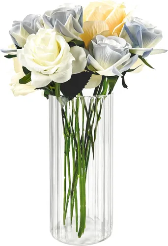 Miniatura 9 de Jarrón de flores, jarrones de vidrio de 8 pulgadas de alto, florero acanalado transparente para ramos de flores, centros de mesa, decoración