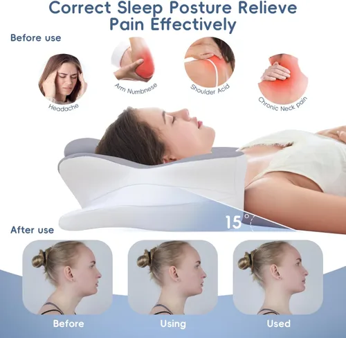 Miniatura 7 de Almohada cervical para el cuello, almohadas ergonómicas de espuma viscoelástica para aliviar el dolor de cuello con funda de almohada transpirable