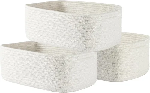 Miniatura 10 de Cesta tejida pequeña, 12 x 8 x 4.5 pulgadas, cesta de almacenamiento para organizar, bonita canasta de cuerda pequeña para estante de armario, cubos