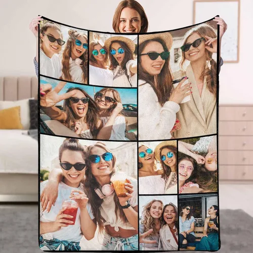 Miniatura 12 de Manta personalizada con texto fotográfico, manta personalizada con mis propias imágenes para Navidad, familia, mamá, papá, perro, hermanas, amigos