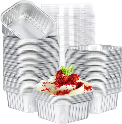 Miniatura 15 de EUSOAR Vasos para hornear, 50 unidades de 5 onzas / 5.1 fl oz de papel de aluminio para muffins, tazas de crema brulee con tapas, recipientes
