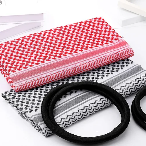 Miniatura 5 de Funtery 4 pañuelos para la cabeza árabe para hombres con cuerda Lgal Aqel Medio Oriente desierto Shemagh Wrap traje árabe turbante keffiyeh