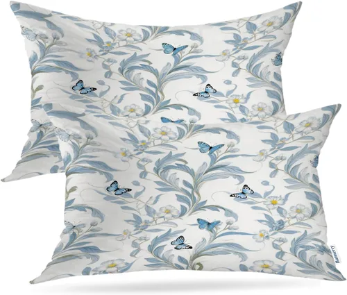 Miniatura 39 de Batmerry Juego de 2 fundas de almohada decorativas con estampado floral gris y blanco de 18 x 18 pulgadas, estilo victoriano con patrón de flores
