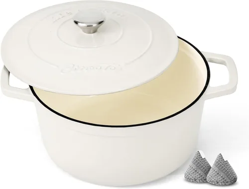 Miniatura 11 de Ciwete Horno holandés de hierro fundido esmaltado, olla de 4.4 cuartos de galón con tapa y agarraderas, utensilios de cocina resistentes