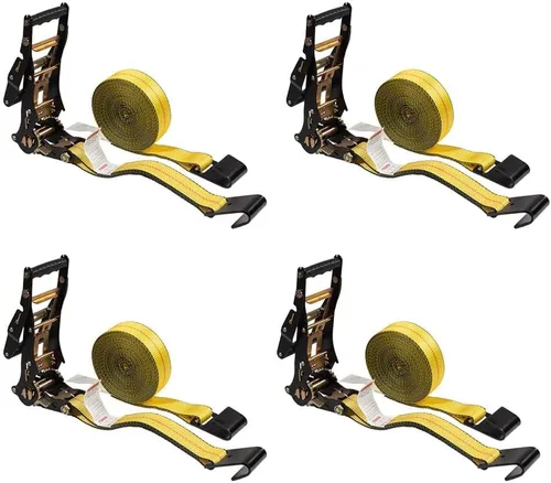 Miniatura 19 de Mytee Products Correas de amarre de trinquete con ganchos planos, 2 pulgadas x 20 pies amarillos 10,000 libras de resistencia a la rotura