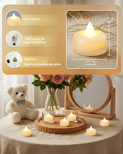 Miniatura 9 de Amagic - Paquete de 24 velas de té LED sin llama, velas de luz de té falsas eléctricas, funcionamiento a pila, para uso votivo, Halloween, Navidad