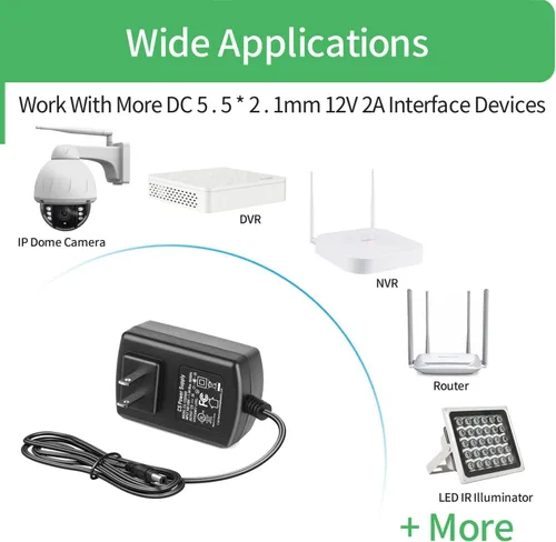 Miniatura 7 de Adaptador de fuente de alimentación de 12V 2A CA 100-240V a CC 12V, enchufe de 0.217 in x 0.083 in, fuente de alimentación para cámara IP, DVR, NVR