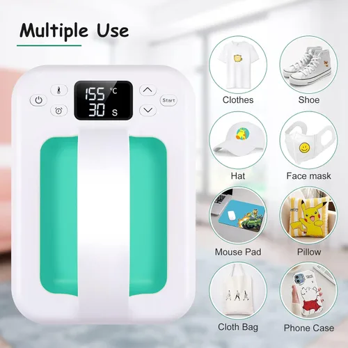 Miniatura 2 de Máquina de Prensa de Calor para Camisetas, 7" × 4.8" Portátil de Calentamiento Rápido Mini Prensa Fácil con Función de Temporización y Base Aislada