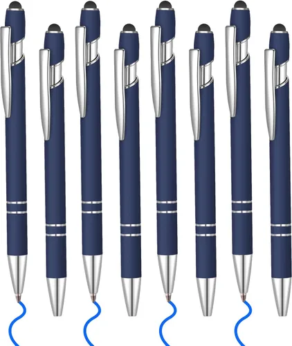 Miniatura 18 de 8 piezas de bolígrafo de tinta azul con punta de lápiz capacitivo 2 en 1 bolígrafo de metal con lápiz capacitivo para pantallas táctiles