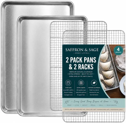 Miniatura 12 de Bandeja y estante para galletas de calidad comercial, bandeja de aluminio para hornear y estante de enfriamiento de acero inoxidable de 13 x 18