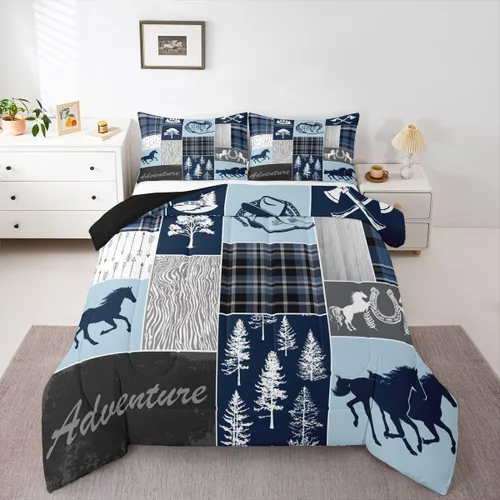 Miniatura 86 de Juego de edredón de oso y ciervo, tamaño individual, ropa de cama de animales salvajes de caza, colcha rústica de cabaña, casa de campo, cuadros