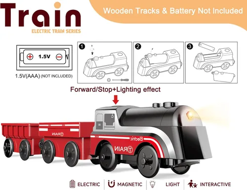 Miniatura 2 de Tren operado por batería para pista de madera, tren motorizado para niños de 3 años o más, set de juguete de 3 trenes eléctricos compatible