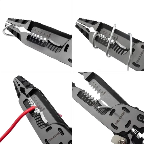 Miniatura 4 de TOOLEAGUE Herramienta pelacables 9 en 1, cortadores de cables, alicates de punta de aguja multifuncionales C-RV para pelar cables eléctricos, corte