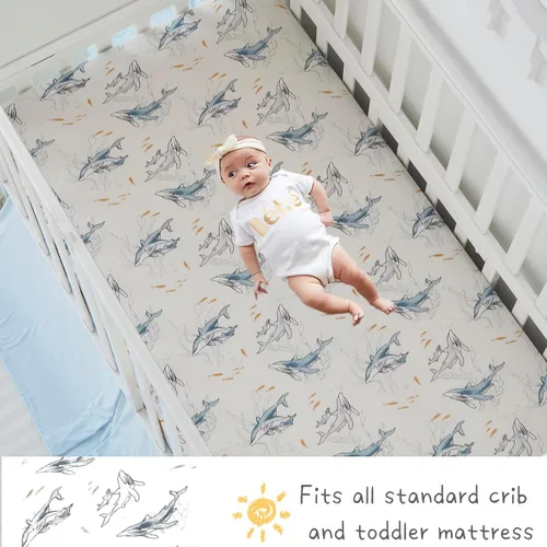 Miniatura 4 de Brandream Sábanas de cuna para niños y niñas, sábana bajera ajustable de punto de jersey ultrasuave para colchón de cuna estándar, sábanas neutras