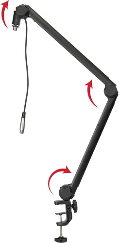 Gator Frameworks - Soporte para micrófono de transmisión montado en escritorio Deluxe para podcasts y grabación; cable XLR integrado, (GFWBCBM3000)