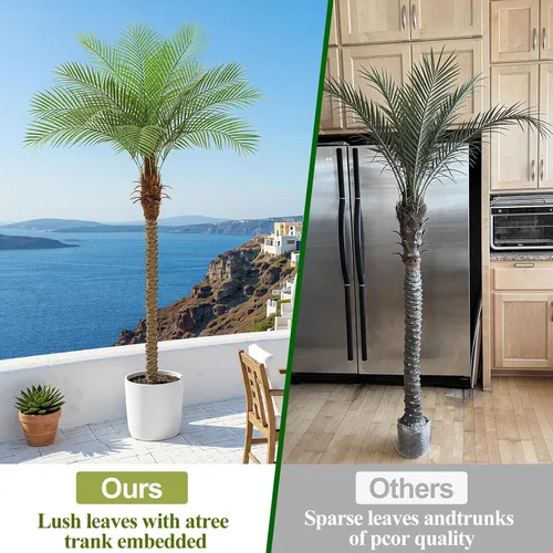 Miniatura 8 de Palmera artificial fénix de 7 pies con 15 hojas ajustables, plantas de palmera fénix sintética para patio exterior, piscina, hogar, oficina, sala