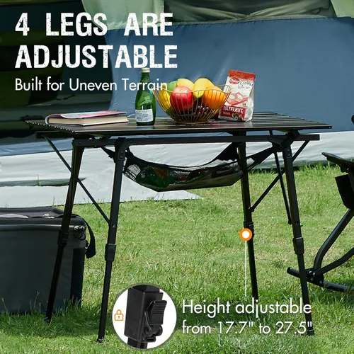 Miniatura 4 de PORTAL Mesa de camping plegable portátil con patas ajustables, mesa plegable de aluminio mesa enrollable con bolsa de transporte para exteriores