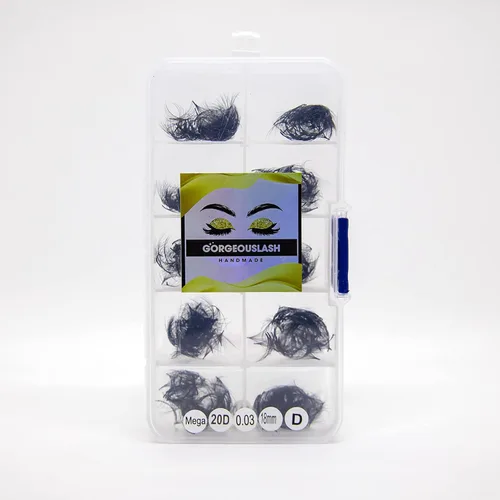 Miniatura 12 de Extensiones de pestañas 20D, 25D. 500 abanicos de pestañas prefabricados. Extensiones de pestañas. Hechas a mano (20D - rizo D - 0.03, 0.55 pulgadas)