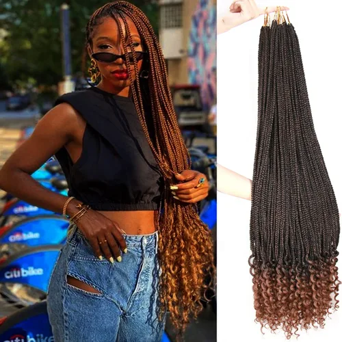Miniatura 11 de Trenzas de ganchillo para mujer, 144 raíces/paquete, trenza negra con extremos rizados, trenzas de caja de 14 pulgadas, 24 mechones por pieza