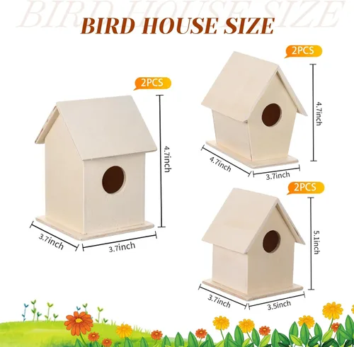 Miniatura 2 de Jetec 6 piezas de casa de pájaros, kit de casa de pájaros de madera para construir y pintar casas de pájaros sin terminar, artes de madera