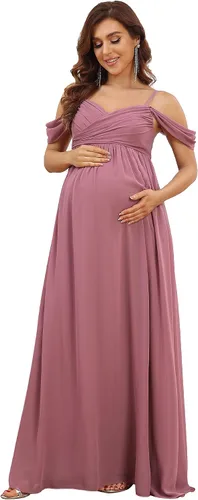 Ever-Pretty Vestido de fiesta formal de maternidad con cuello en V y mangas cortas con tirantes delgados fruncidos 20809-EYUS