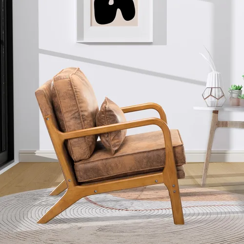 Miniatura 9 de Silla decorativa para sala de estar, sillón tapizado moderno de mediados de siglo con almohada, sillón de lectura, cómoda silla decorativa