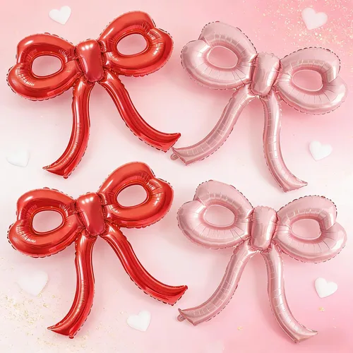 Miniatura 18 de 4 piezas de globos de moño rosa, decoración de fiesta de moño para mujeres, globos de cumpleaños rosa para mujeres, globo gigante de papel