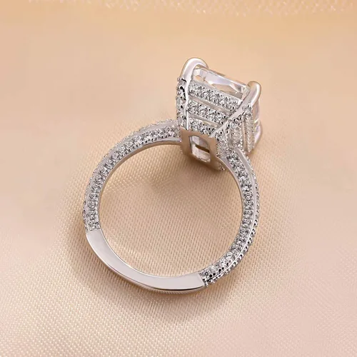 Miniatura 7 de Anillo de promesa de corte radiante para mujer, anillos de compromiso para ella, anillo de plata chapada en oro blanco de 18 quilates