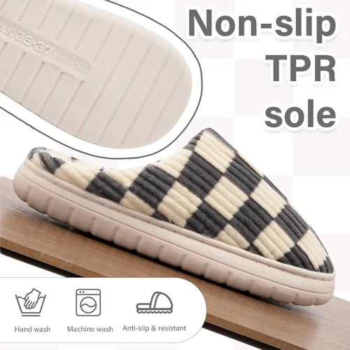 Miniatura 16 de Jaeynow Pantuflas mullidas para mujer en interiores, zapatos de casa unisex de espuma viscoelástica para hombre, zapatos de invierno cálidos