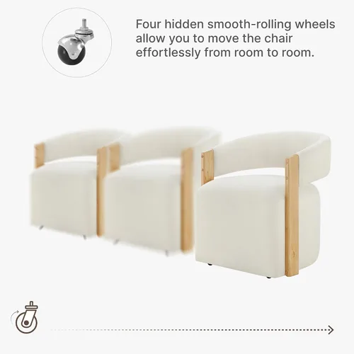 Miniatura 3 de KISLOT Juego de 4 sillas de comedor tapizadas, sillas de comedor modernas con ruedas, sillón de madera lateral de cocina con asiento de cojín