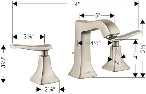 Miniatura 3 de hansgrohe Metris C 31073821 - Grifo de lavabo de baño de 3 agujeros de repuesto clásico fácil de limpiar en níquel cepillado cepillado níquel