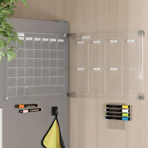 Miniatura 8 de Calendario magnético acrílico de borrado en seco para nevera, planificador mensual transparente de pizarra blanca borrable de 16 x 12 pulgadas