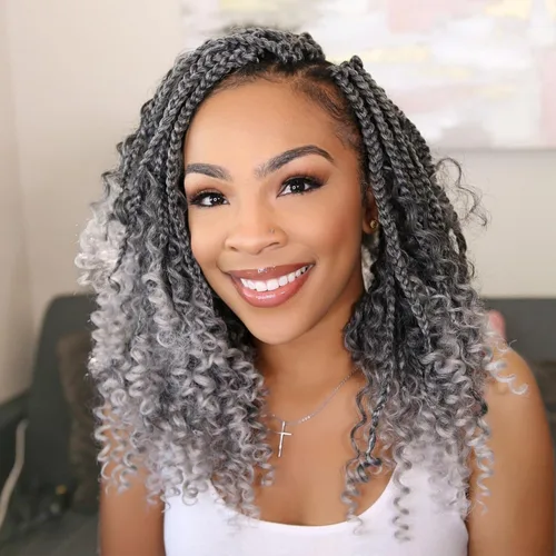 Miniatura 10 de Wodun Extensiones de cabello de ganchillo Goddess de 14 pulgadas, trenzas de caja con extremos rizados 3X estilo bohemio, extensiones de cabello