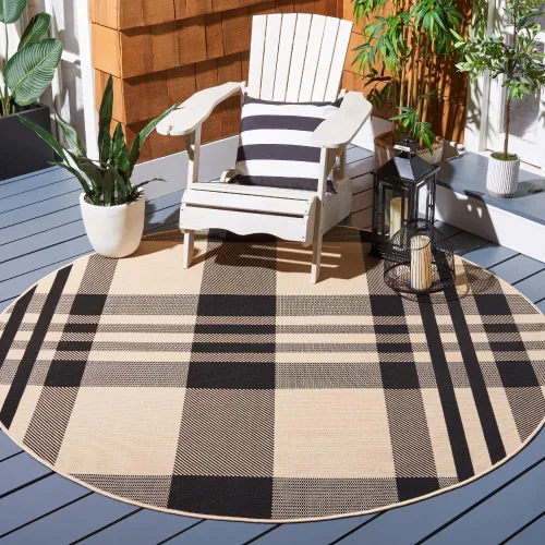Miniatura 53 de SAFAVIEH Alfombra Lavable para Exteriores Colección Courtyard - 2'3" x 4', Beige y Azul, Patrón a Cuadros, No Desprende Pelusa y Fácil Limpieza