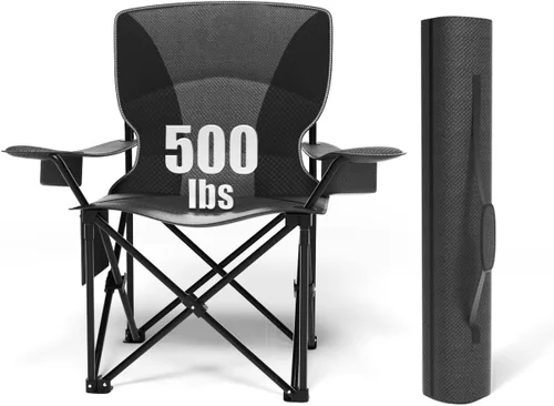 Miniatura 9 de Silla plegable resistente de capacidad de 500 libras, sillas de campamento de gran tamaño con soporte para tazas, bolsa enfriadora y bolsa
