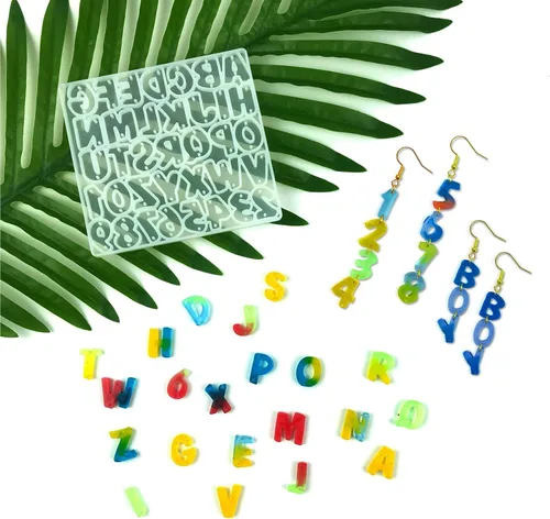 Miniatura 5 de Smays Moldes de aretes de resina para hacer joyas de bricolaje, moldes de silicona con letras del alfabeto y números para manualidades de resina