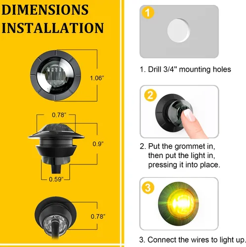 Miniatura 5 de BJZ juego de 10 luces LED redondas de 3/4 de pulgada para remolque, luz de gálibo lateral de doble color ámbar a verde, luz de cola