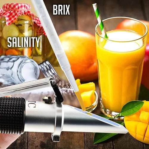 Miniatura 4 de Refractómetro de salinidad Brix 2 en 1 escala dual 0-32% Brix y 0-28% de salinidad con cloruro de sodio ATC en alimentos Sal agua de mar Salmuera