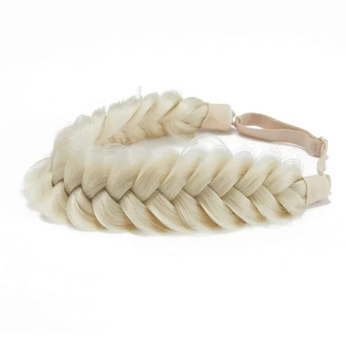 Miniatura 38 de Diadema trenzada sintética clásica de cabello con hebras anchas para boda, trenzas esponjosas desordenadas, banda para peluca, accesorio de belleza