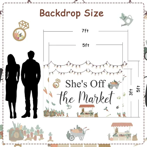 Miniatura 5 de Decoraciones de despedida de soltera con texto en inglés "She's Fresh Off The Market", telón de fondo de despedida de soltera para mujer, decoración