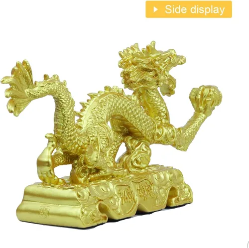 Miniatura 5 de Estatua y figuras y esculturas y coleccionables de oro chino del dragón del feng Shui para la suerte y el éxito