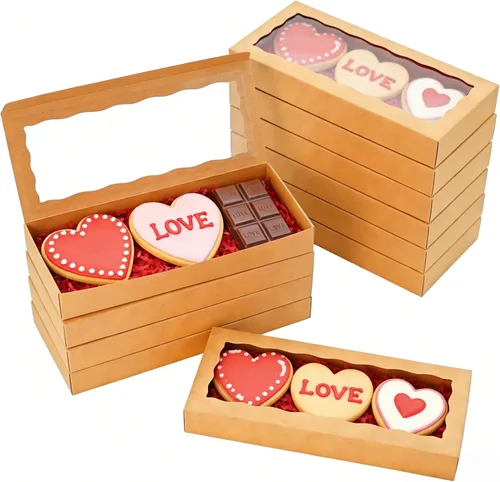 Miniatura 11 de XINHPKGG 5 cajas de galletas con ventana: cajas de panadería de 12 x 5 x 1.5 pulgadas, cajas de golosinas, cajas de fresas cubiertas de chocolate