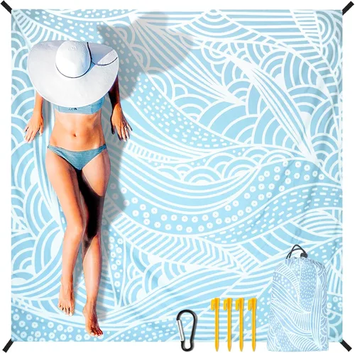 Miniatura 25 de WIWIGO Manta de playa a prueba de arena, extra grande, para adultos, impermeable, de secado rápido, libre de arena, hecha de poliéster de alta
