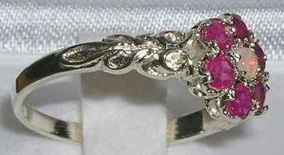 Miniatura 3 de Anillo de plata de ley 925 auténtico ópalo y rubí para mujer