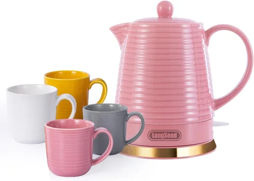 Miniatura 10 de Hervidor eléctrico de cerámica de 1.2 litros con infusor y taza, tetera de 1000W para hervir agua, hervido rápido, protección contra hervido